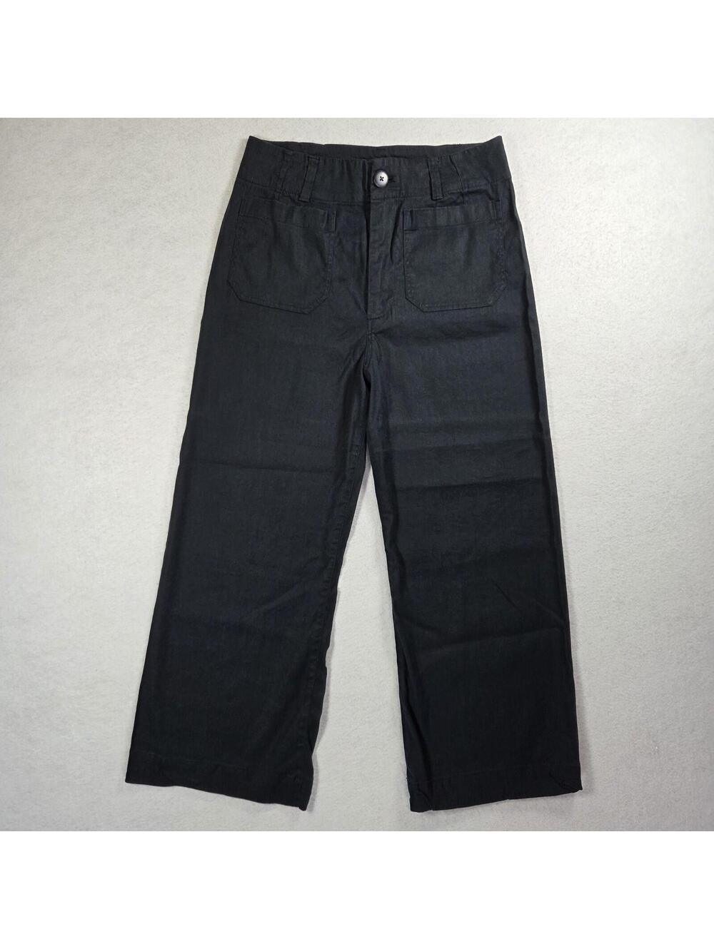 Maeve by Antrophologie The Colette Wide Leg Linen Blend Pant Size 10 Black